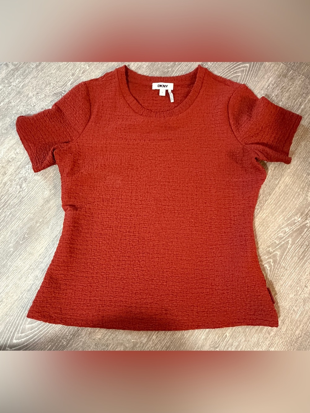 DKNY Rust Red Textured Knit Short Sleeve Top - Size S